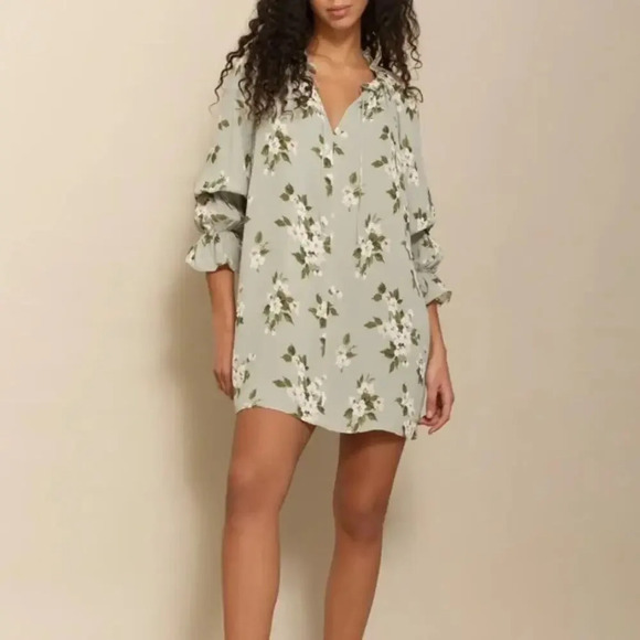 Reformation Adrienne Giana Dress Green Floral Mini Ruffle Relaxed Fit Size M - Picture 3 of 8